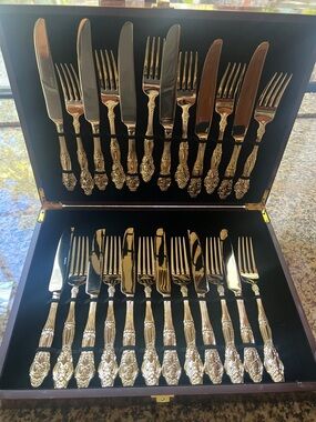 Elegant Gold-Tone Ornate Flatware Set - 12 Place Settings